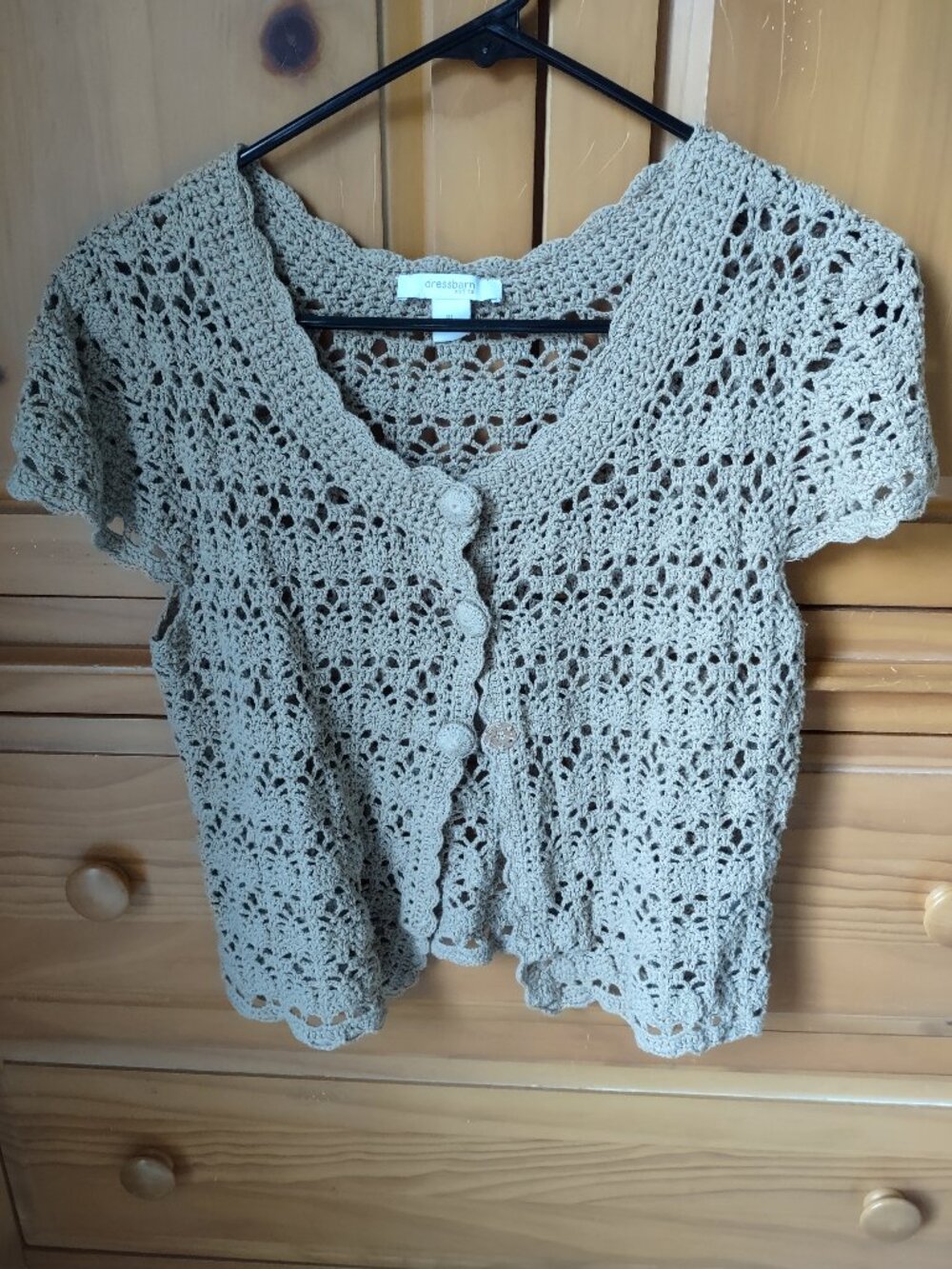 Dressbarn 100% Cotton Crochet Cardigan Petite Large Beige Button Front Boho